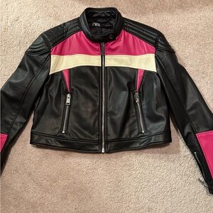 Zara black and pink leather jacket